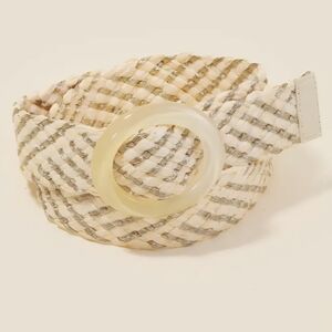 Woven Ivory Rope Belt with Round Resin Buckle - Women